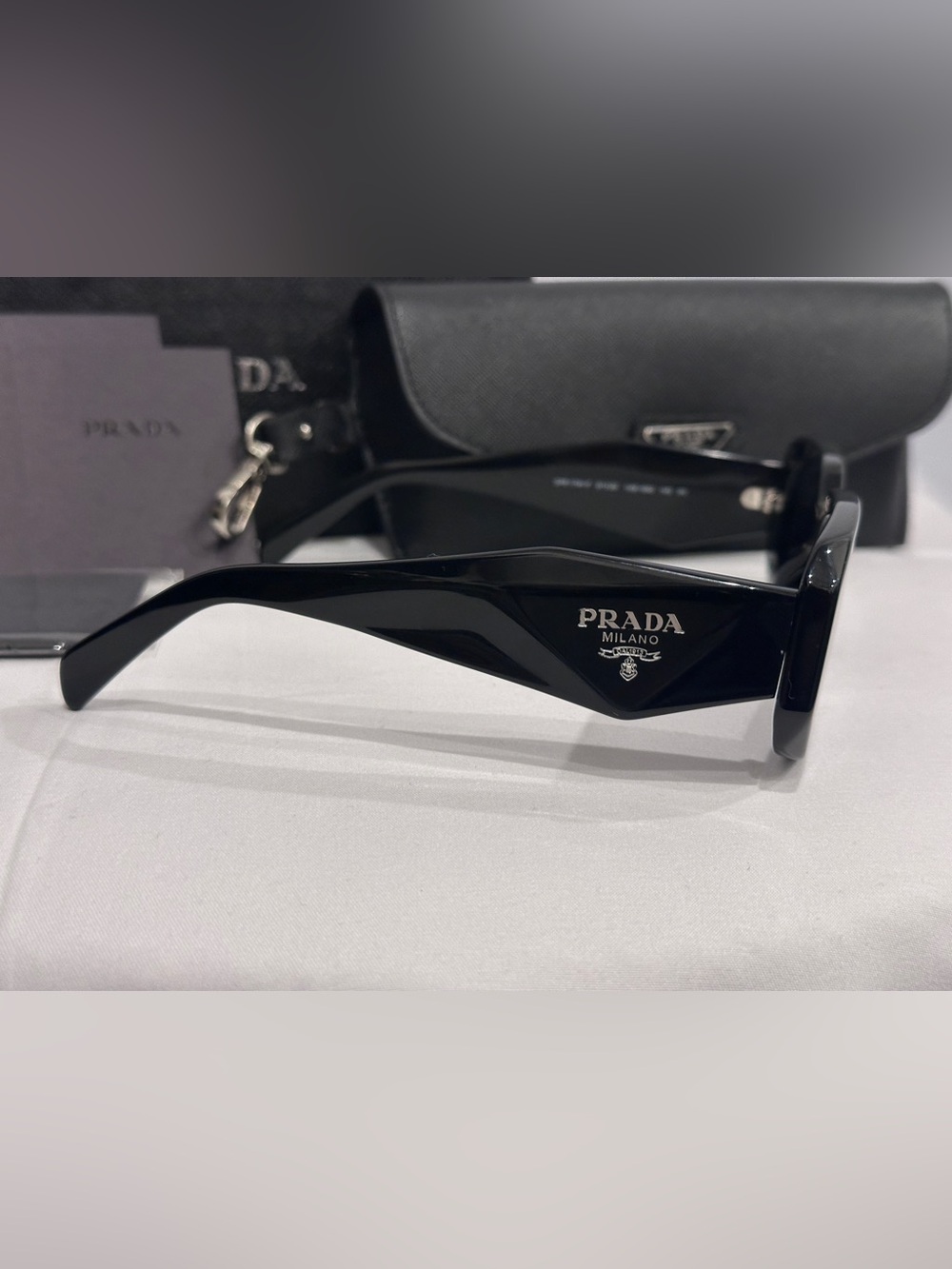 Brand New Prada Black Rectangular Acetate Sunglasses set / SPR 17W - Picture 9 of 11